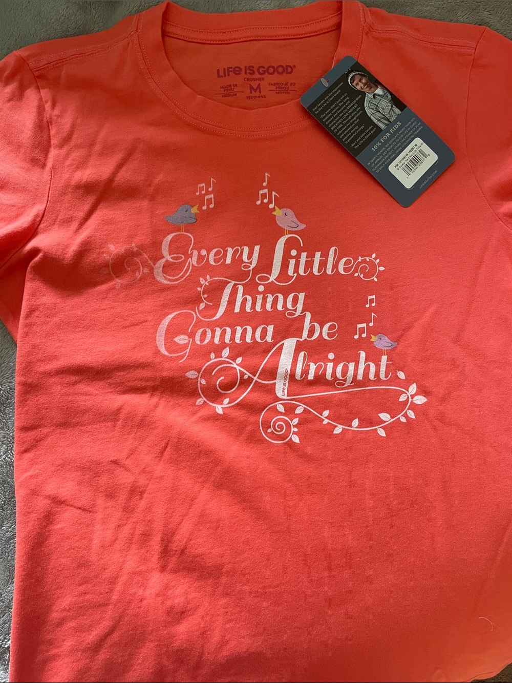 Life Is Good Coral Women’s Tee with Positive Graphic